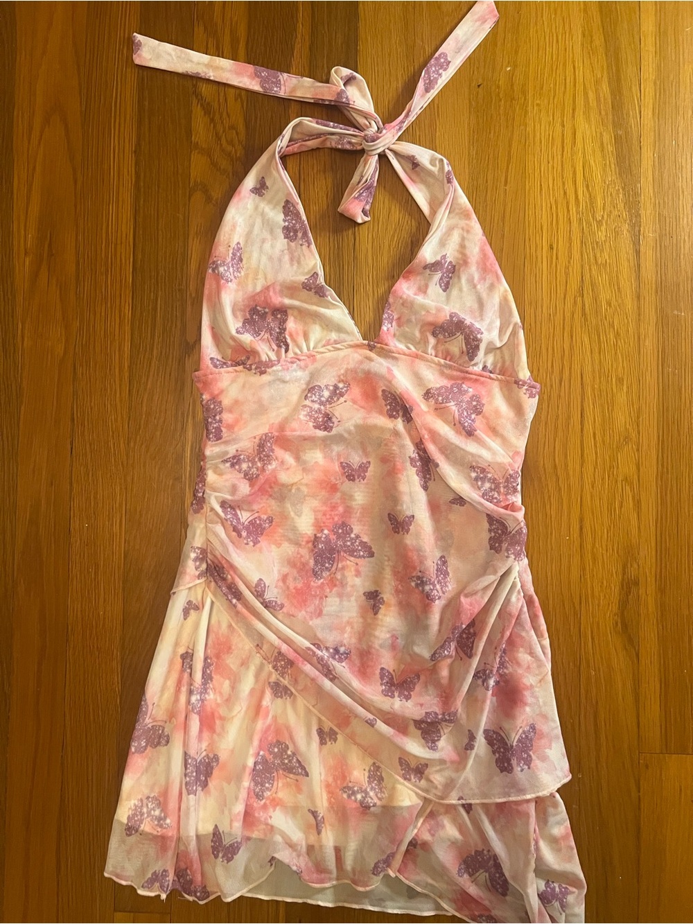 Pink Butterfly Halter Mini Dress